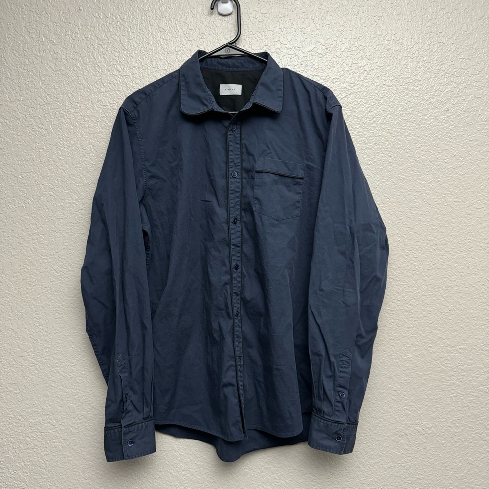 Jigsaw Men’s Navy Blue Button Up Long Sleeve‎ Shirt Size Large